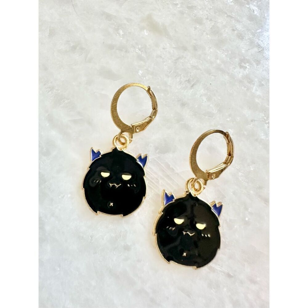 Fuzzy black monster Halloween dangle earrings